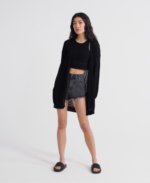 Superdry Bella Pointelle Cardigan Női Kötöttáru Fekete | RHUMG4675